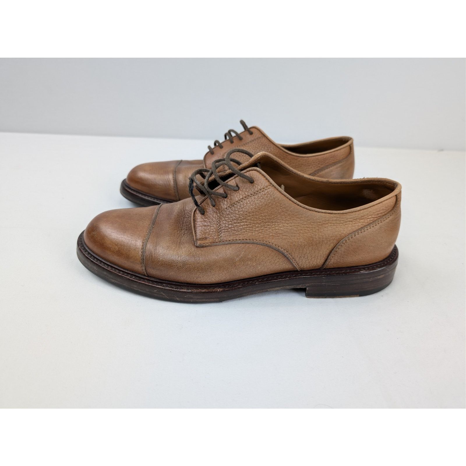 Brunello Cucinelli o1rshd1 CC20 men's brown grain leather cap-toe derby shoes Size US 10 / EU 43 - 10 Thumbnail