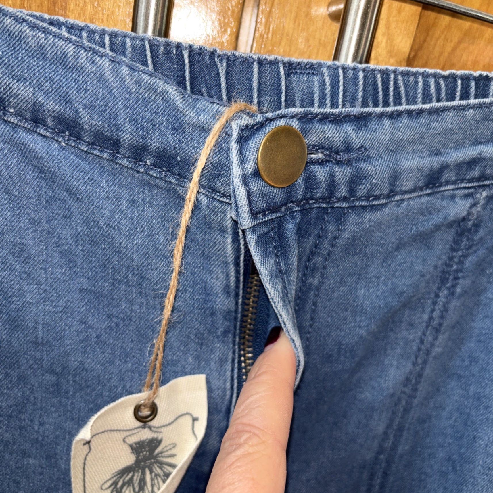 Denime EASEL Jeans Blue Denim Wide Leg Palazzo Zip Pockets Ruched Adjust Hem New M Size 32" / US 10 / IT 46 - 4 Thumbnail