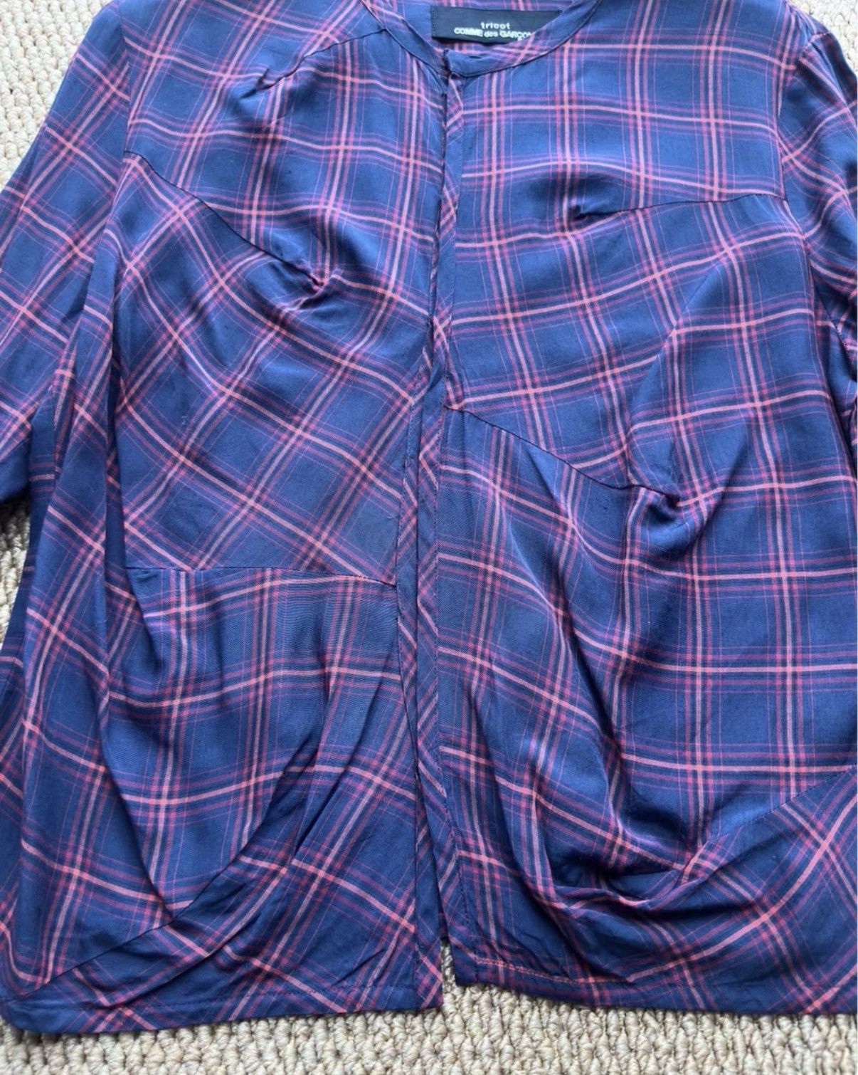 Comme des Garcons COMME des GARÇONS Navy Red Plaid Collarless Shirt K23 Size S / US 4 / IT 40 - 4 Thumbnail