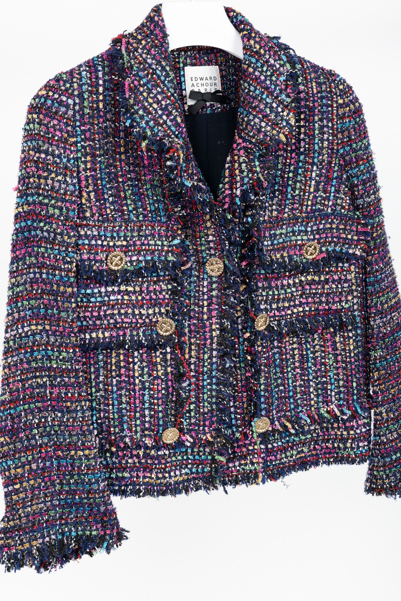 Other Edward Achour Paris Multicolour Tweed Fringe-Trim Jacket Size S / US 4 / IT 40 - 3 Thumbnail