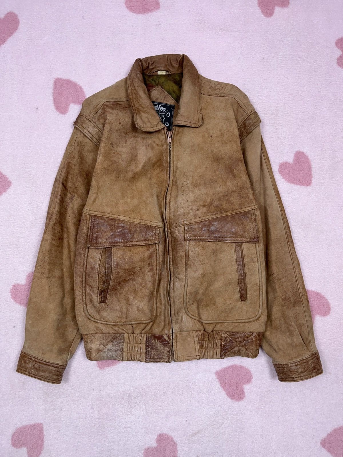 Genuine Leather × Vintage ➕ sick faded patina brown leather boxy Jacket 90s Size US L / EU 52-54 / 3 - 1 Thumbnail