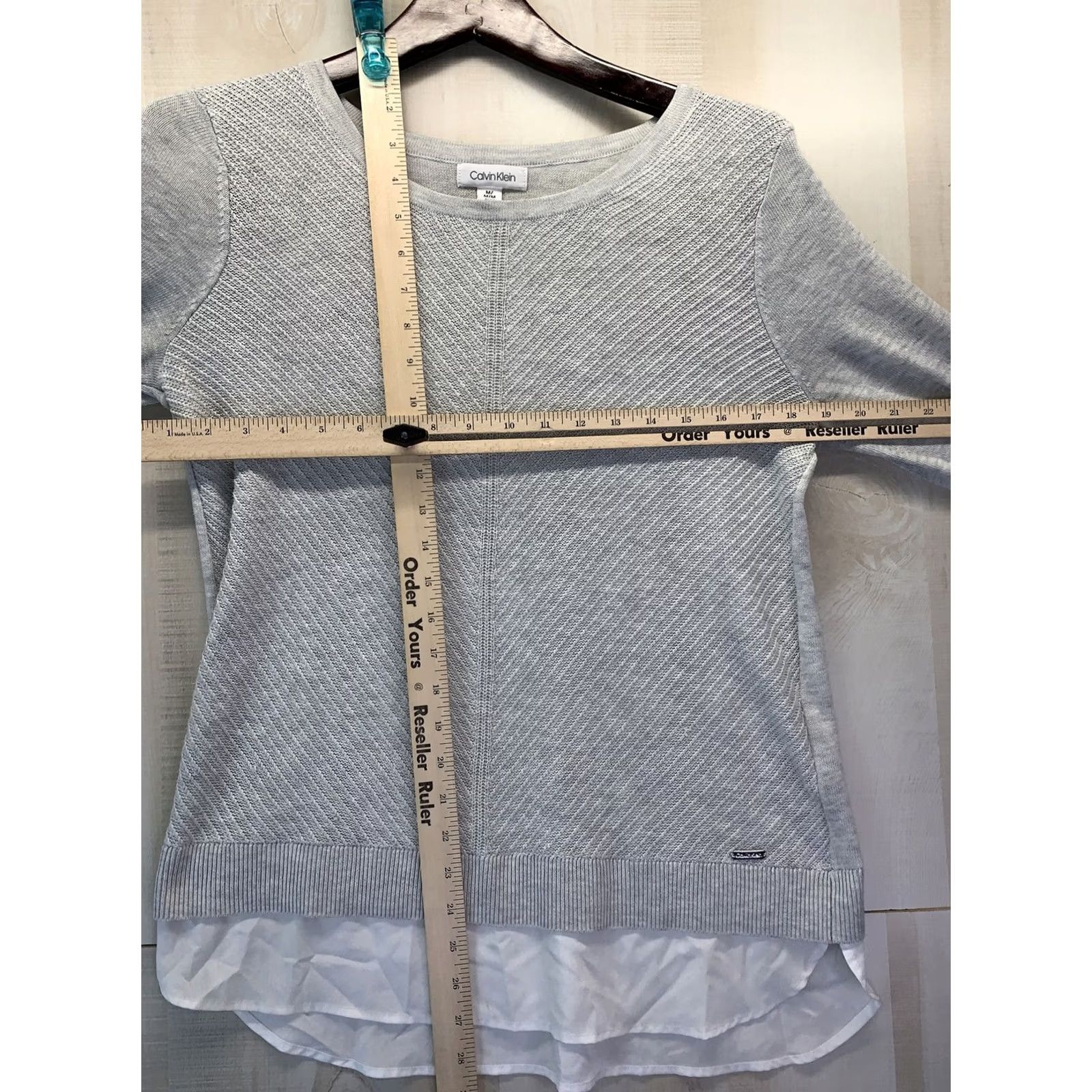 Calvin Klein Calvin Klein Women’s M Gray Lightweight Sweater Top W/Chiffon Trim-4222 Sweater Pullover Casual Knit Shirt Womens Size M / US 6-8 / IT 42-44 - 2 Thumbnail