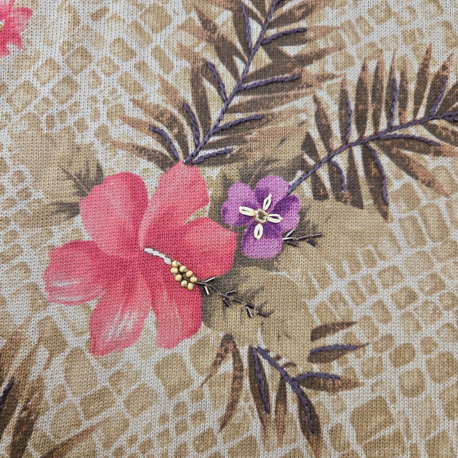Other Y2K Beige Floral Tropical Embroider Ramie Knit Top Size XL Size XL / US 12-14 / IT 48-50 - 5 Thumbnail