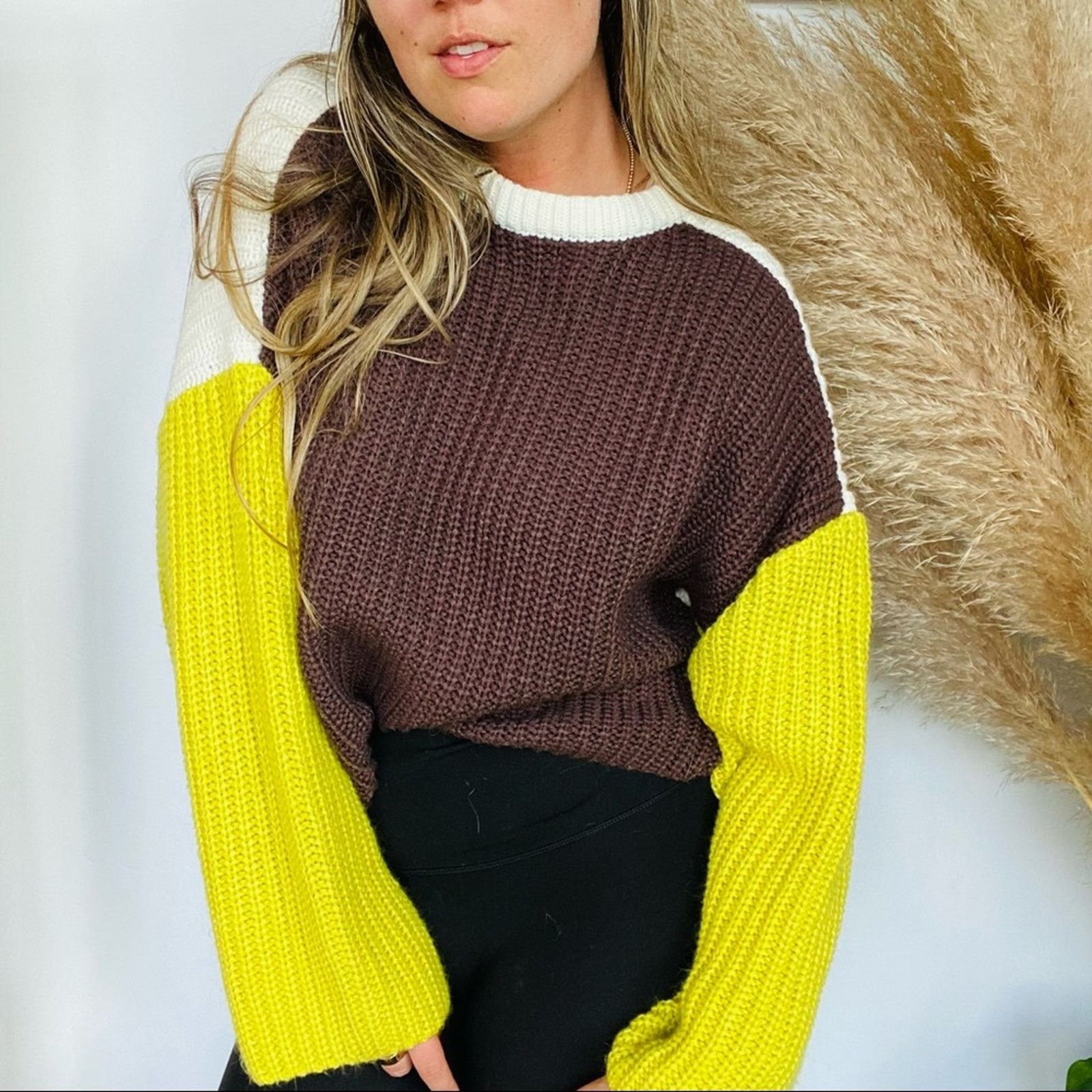 Dolls Kill DOLLS KILL BLUE BLUSH White Brown Yellow Chunky Knit Sweater Size S / US 4 / IT 40 - 1 Thumbnail