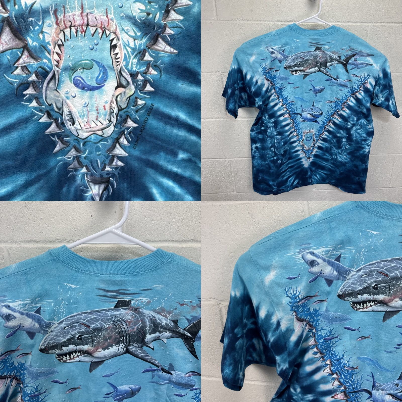 Liquid Blue VINTAGE Liquid Blue Great White Jaws SHARK BITE Ocean T-SHIRT Tie Dye XL Unisex 1990s Graphic Tee Blue/Nautical Mens Womens Size US XL / EU 56 / 4 - 9 Thumbnail