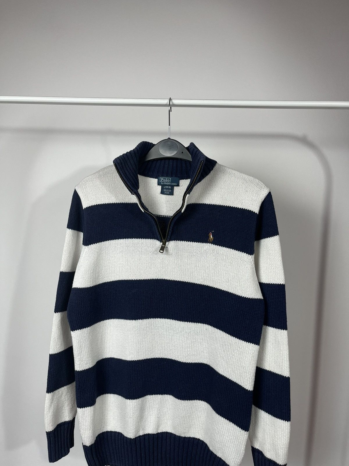 Polo Ralph Lauren Polo Ralph Lauren Striped Quarter Knit Sweater Navy White Size US S / EU 44-46 / 1 - 2 Thumbnail