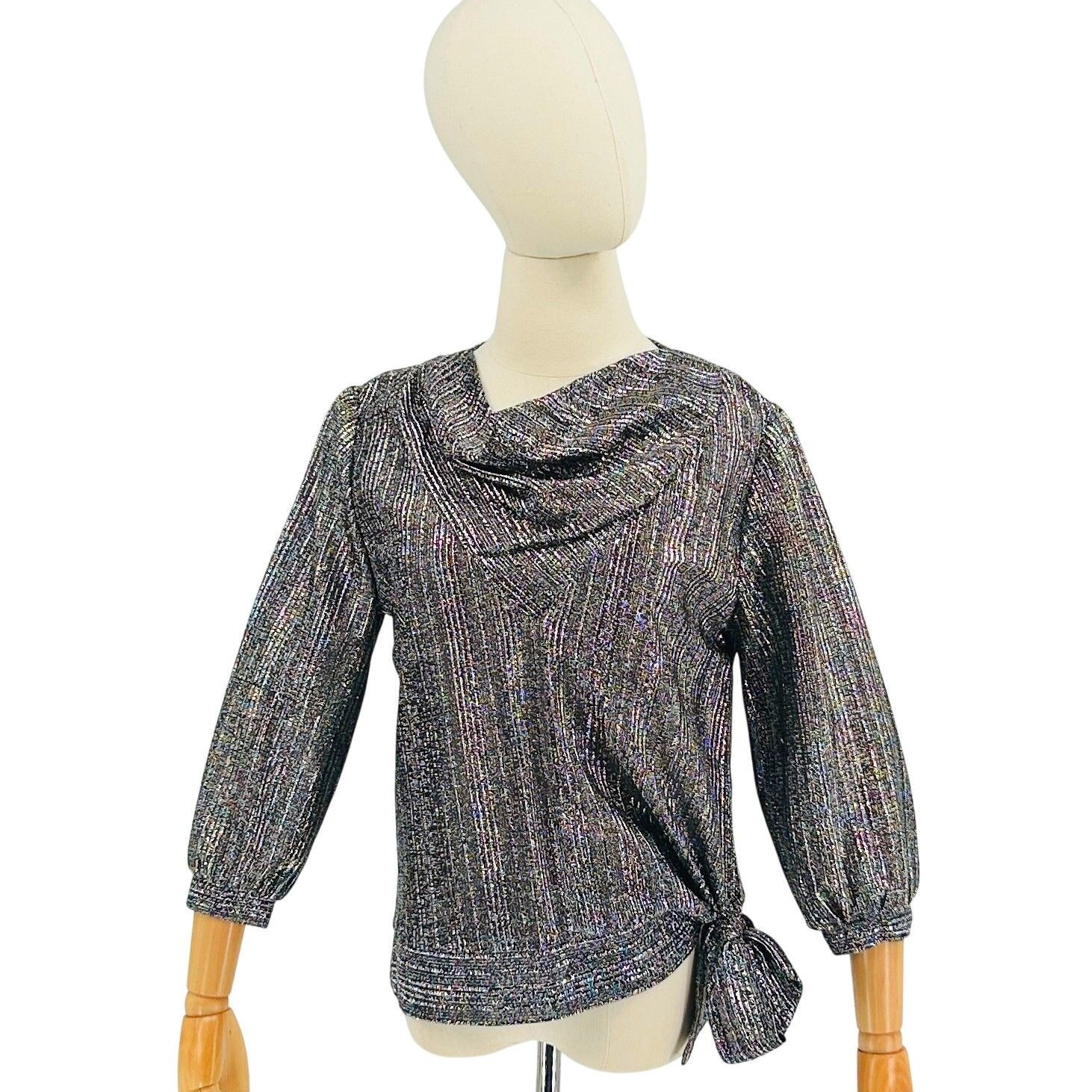 Vintage Vintage 80s Rainbow Metallic Lurex Cowl Neck Side Tie Top Size S / US 4 / IT 40 - 1 Thumbnail
