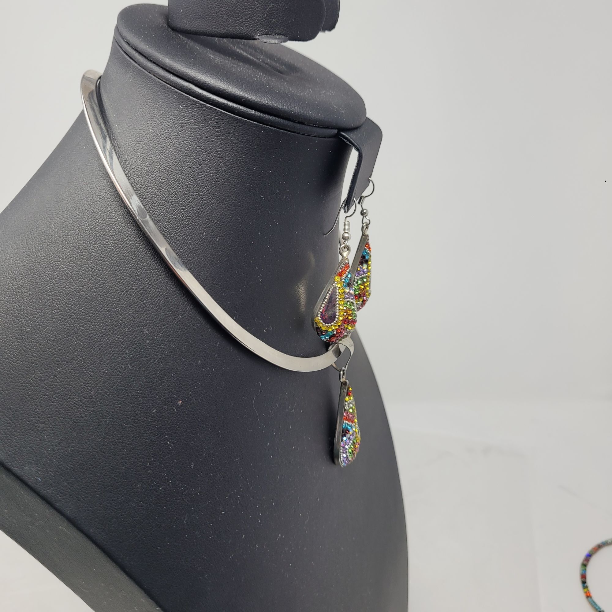Handmade Artisan 925 Teardrop Multicolor Micro Mosaic Crystal Torque Size ONE SIZE - 3 Thumbnail