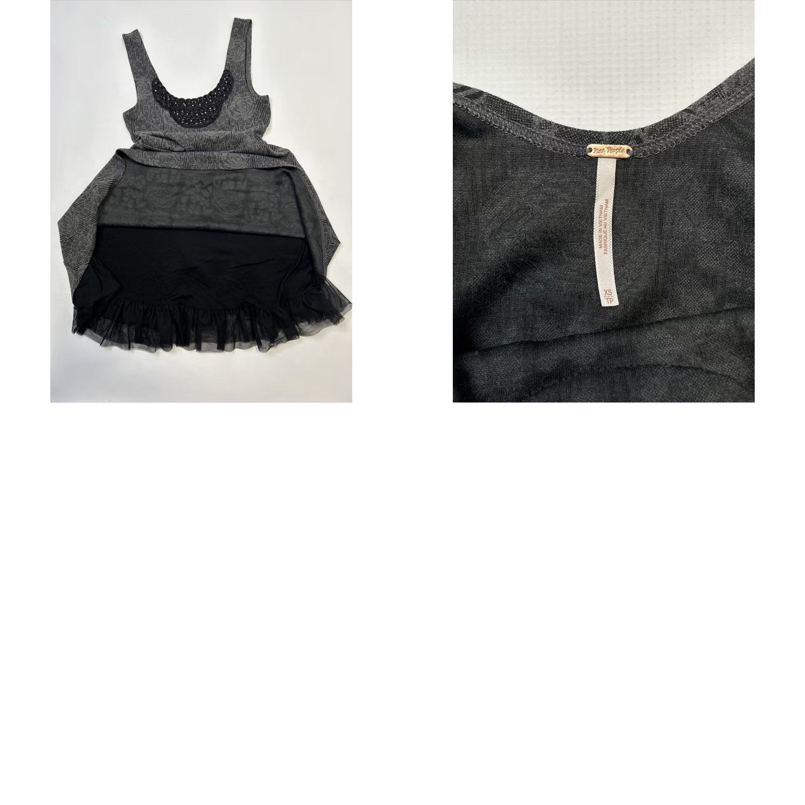 Free People Free People Womens Mini Dress XS Lace Beaded Floral Gray Black Sleeveless Fit Size XS / US 0-2 / IT 36-38 - 8 Thumbnail