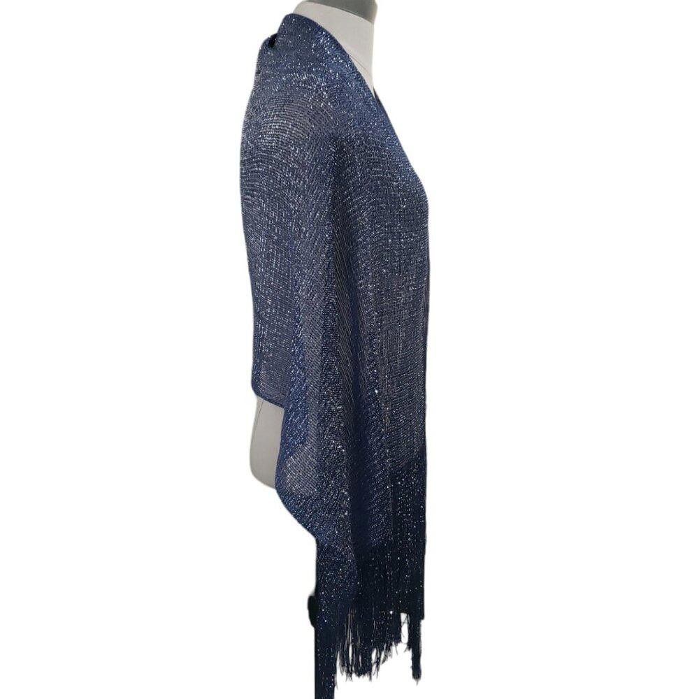 Designer CT1761 Navy Sparkle Fringed Scarf Size ONE SIZE - 3 Thumbnail