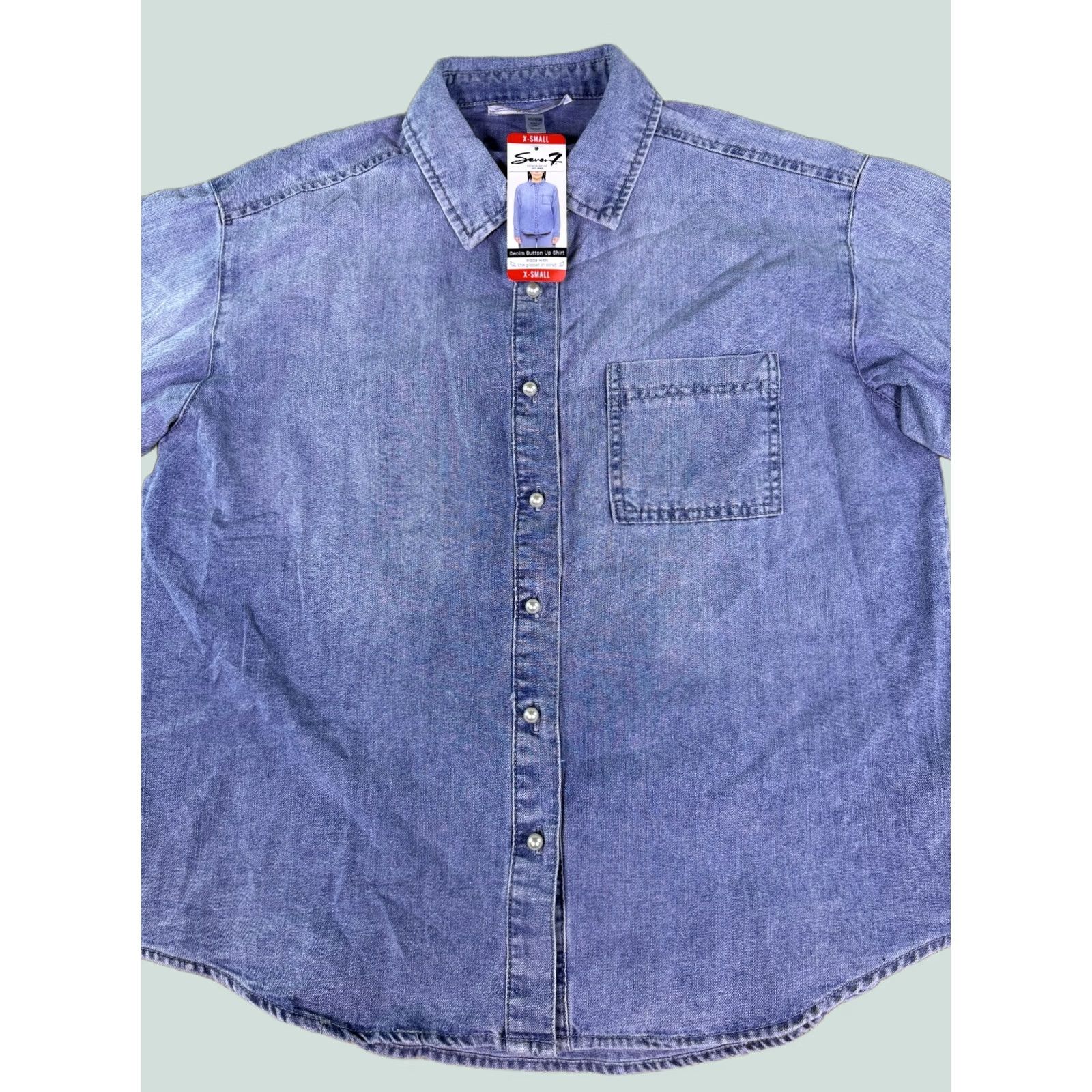 Vintage Seven7 Denim Button Up Shirt Womens XS Blue Long Sleeve Pearl Button NWT E906 Size XS / US 0-2 / IT 36-38 - 1 Thumbnail