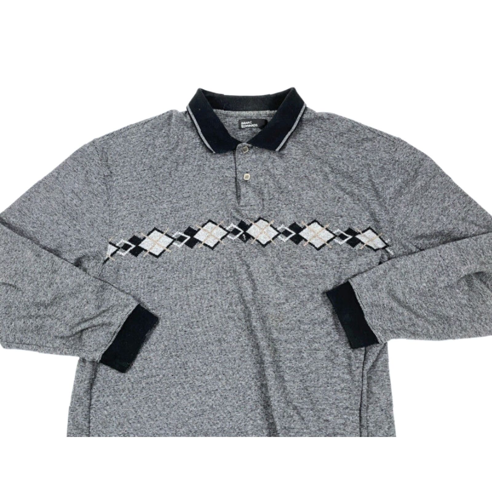 Vintage VTG 90s Gray Striped Argyle Long Sleeve Polo Shirt Adult XL Dad Style Collared Size US XL / EU 56 / 4 - 3 Thumbnail