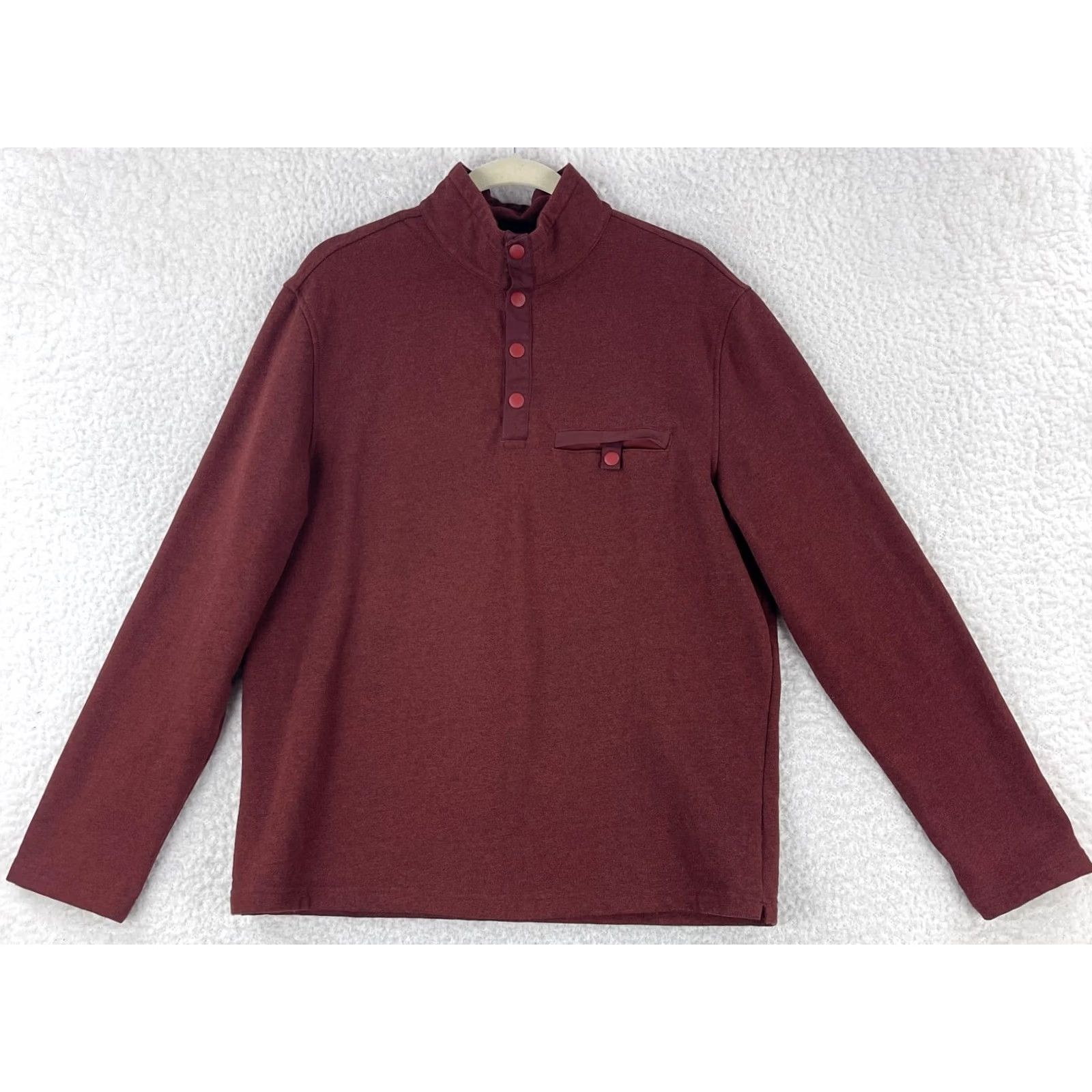 UNTUCKit UNTUCKit Sweater Mens Large Brick Red Long Sleeve Pullover Fleece Snap Mock Neck Shirt Size US L / EU 52-54 / 3 - 2 Thumbnail
