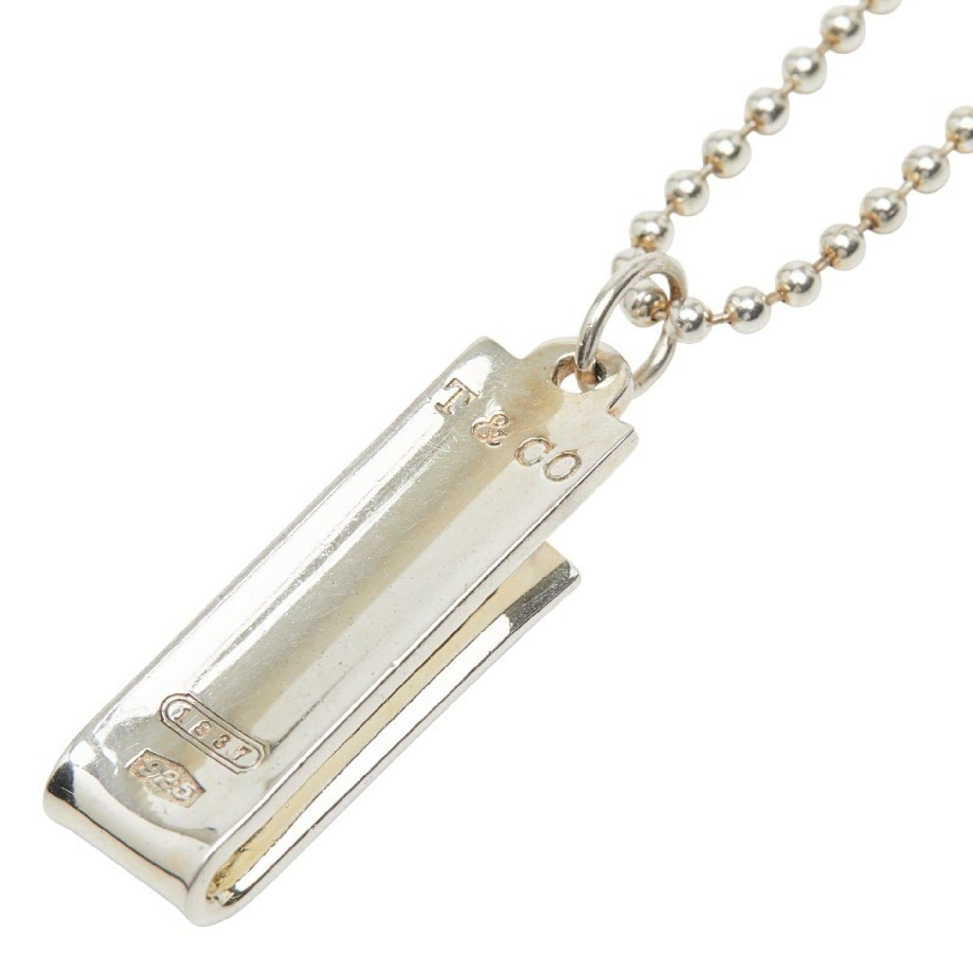 Tiffany & Co. 1837 Bar Pendant Long Necklace with Ball Chain 925 Sterling Silver Women's