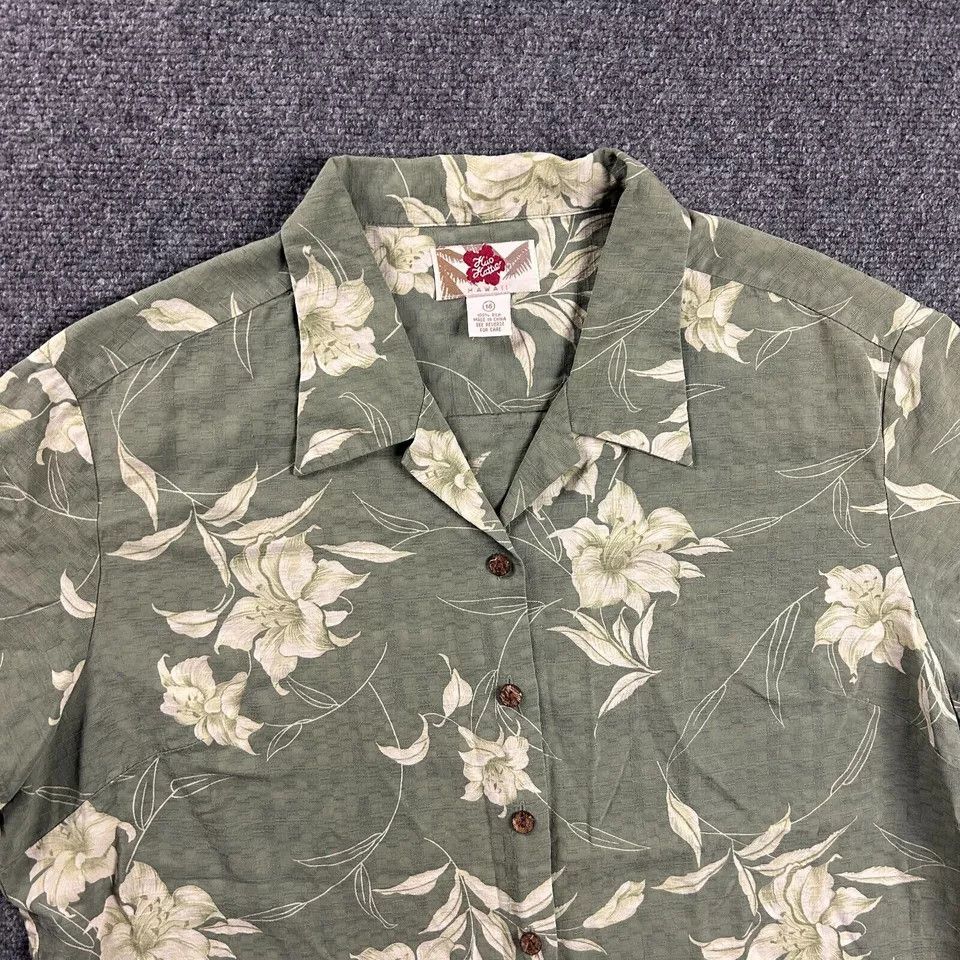 Hilo Hattie Hito Hattie Hawaiian Shirt Womens 16 Green Floral 100% Silk Size XXL / US 16-18 / IT 52-54 - 2 Thumbnail