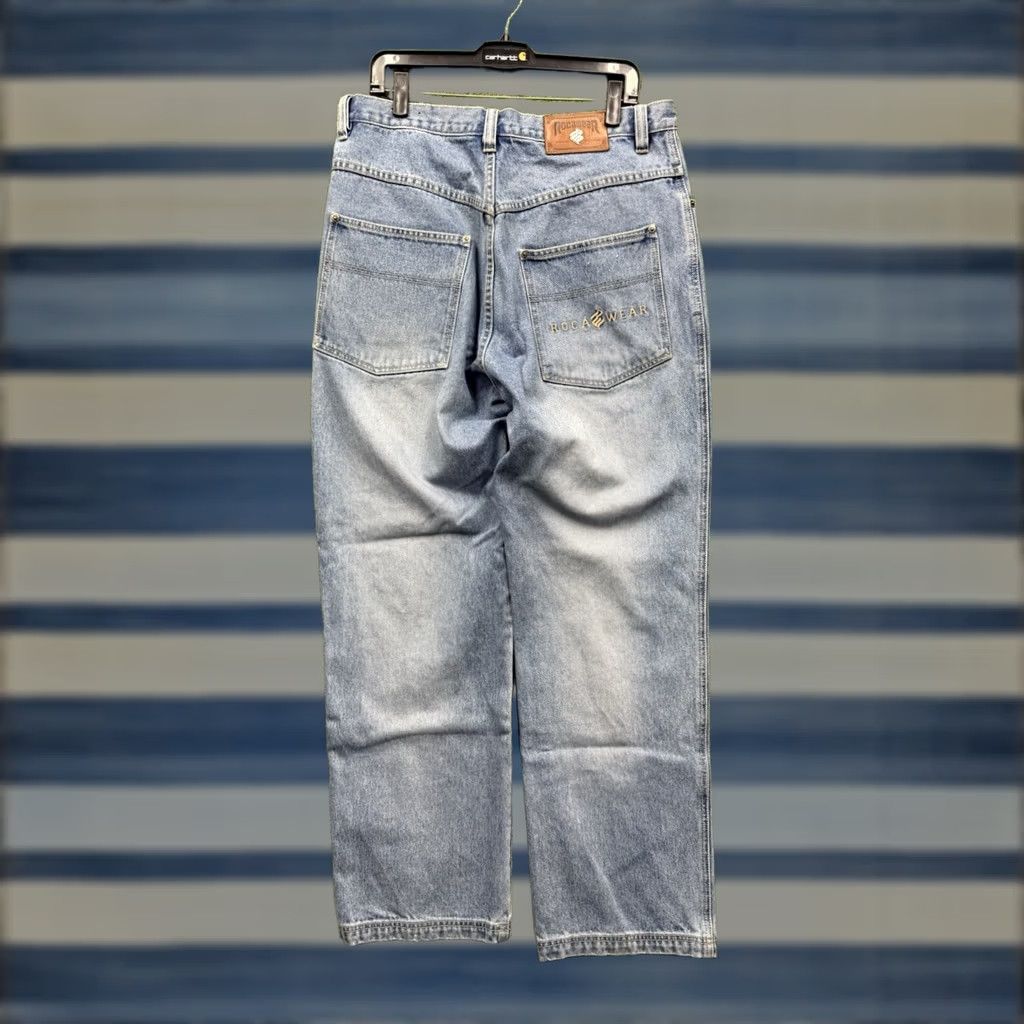 Rocawear VINTAGE Rocawear Jeans Baggy 90s Grunge Hip Hop Punk Jnco 98s Wide-Leg Mens 36x34 Blue Denim Cotton Blend Stone Wash Light 5-Pocket Relaxed Size US 36 / EU 52 - 1 Thumbnail
