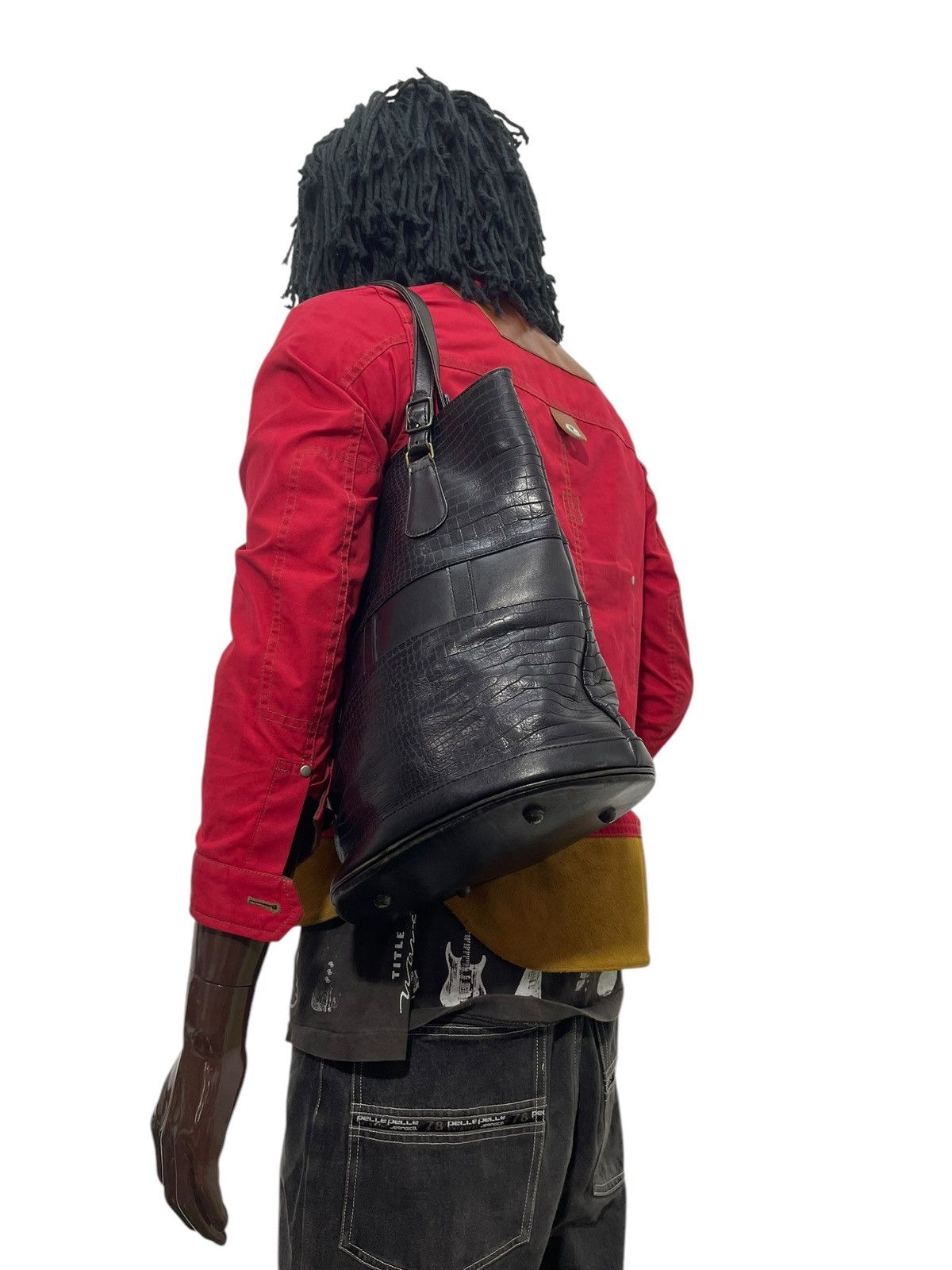 Genuine Leather Crocodile Embossed Pozzo Kaori Bucket Tote Shoulder Bag 1🟩6 Size ONE SIZE - 1 Thumbnail
