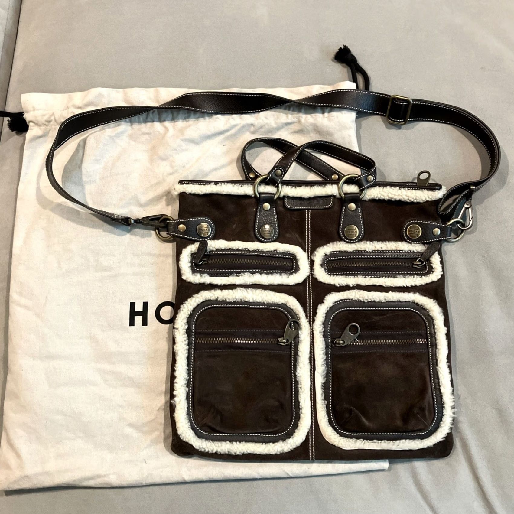 Hogan Hogan Brown Suede Shearling Tote - Dust Bag Size ONE SIZE - 2 Thumbnail