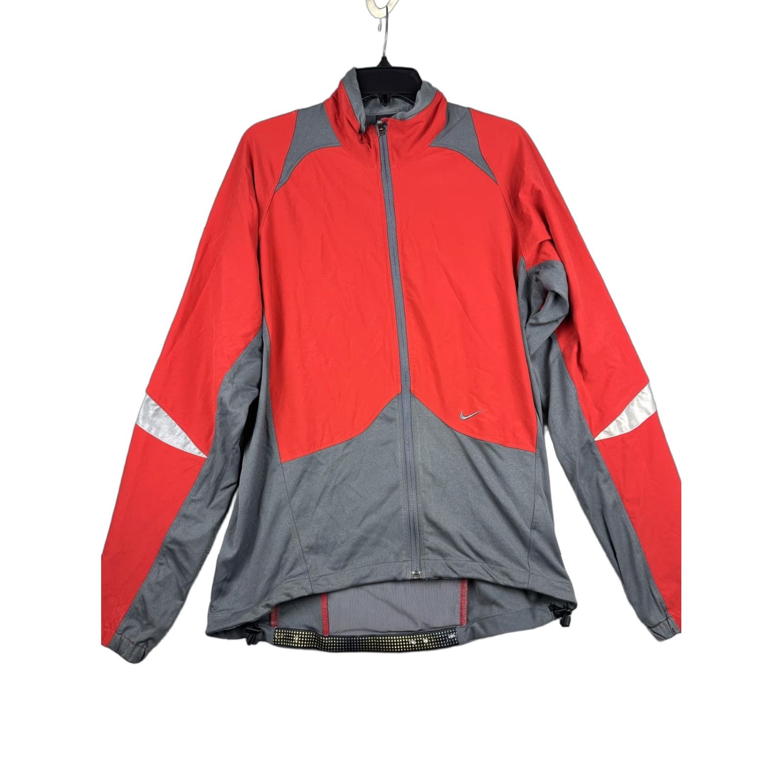 Nike Windbreaker Jacket Mens L Red Colorblock Reflective Softshell Zip Pockets Lightweight Cycling Weather- casual Activewear Mens