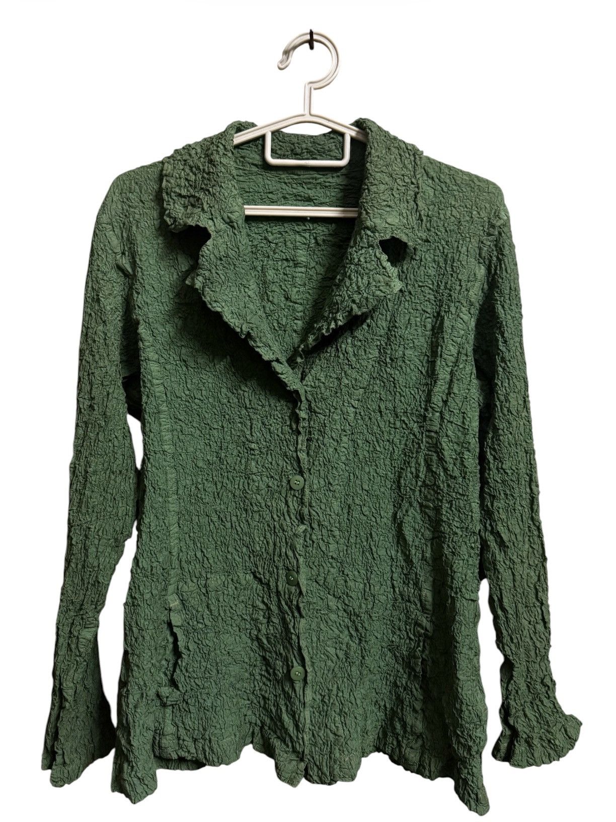 Issey Miyake Issey Miyake Cauliflower Crinkled Jacket With a Collar Green Size S / US 4 / IT 40 - 1 Thumbnail