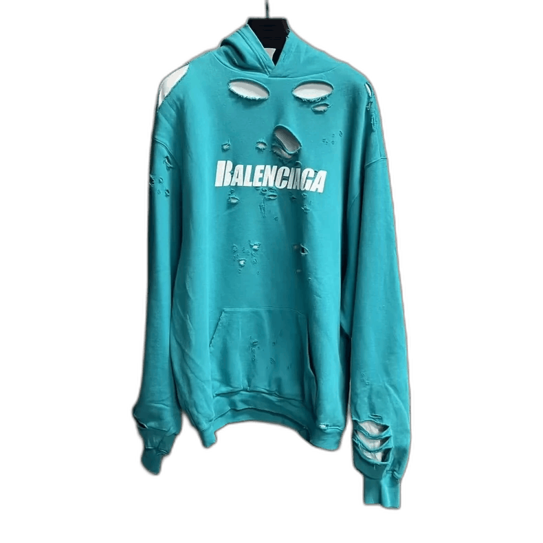 Balenciaga Turquoise Letter Print Hoodie