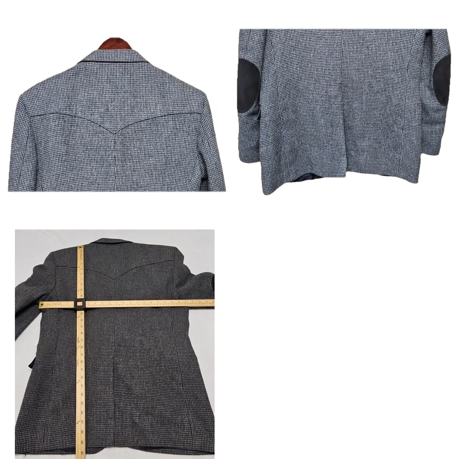 Taos VINTAGE Western Blazer Mens 44R Wool Charcoal Gray Houndstooth Elbow Patch Sport Coat Size 44R - 8 Thumbnail