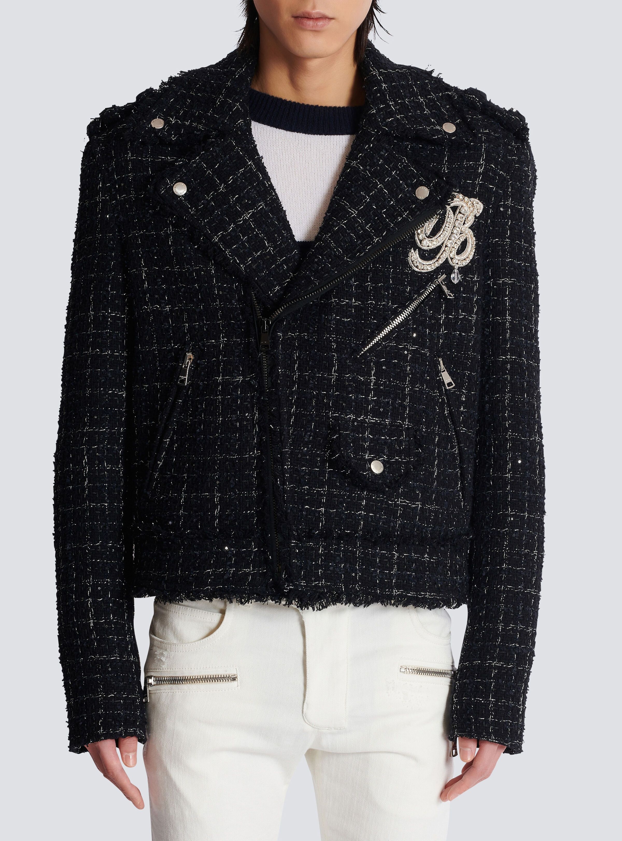 Balmain o1s1wg111025 Checked Tweed Biker Jacket in Black Size US M / EU 48-50 / 2 - 5 Thumbnail