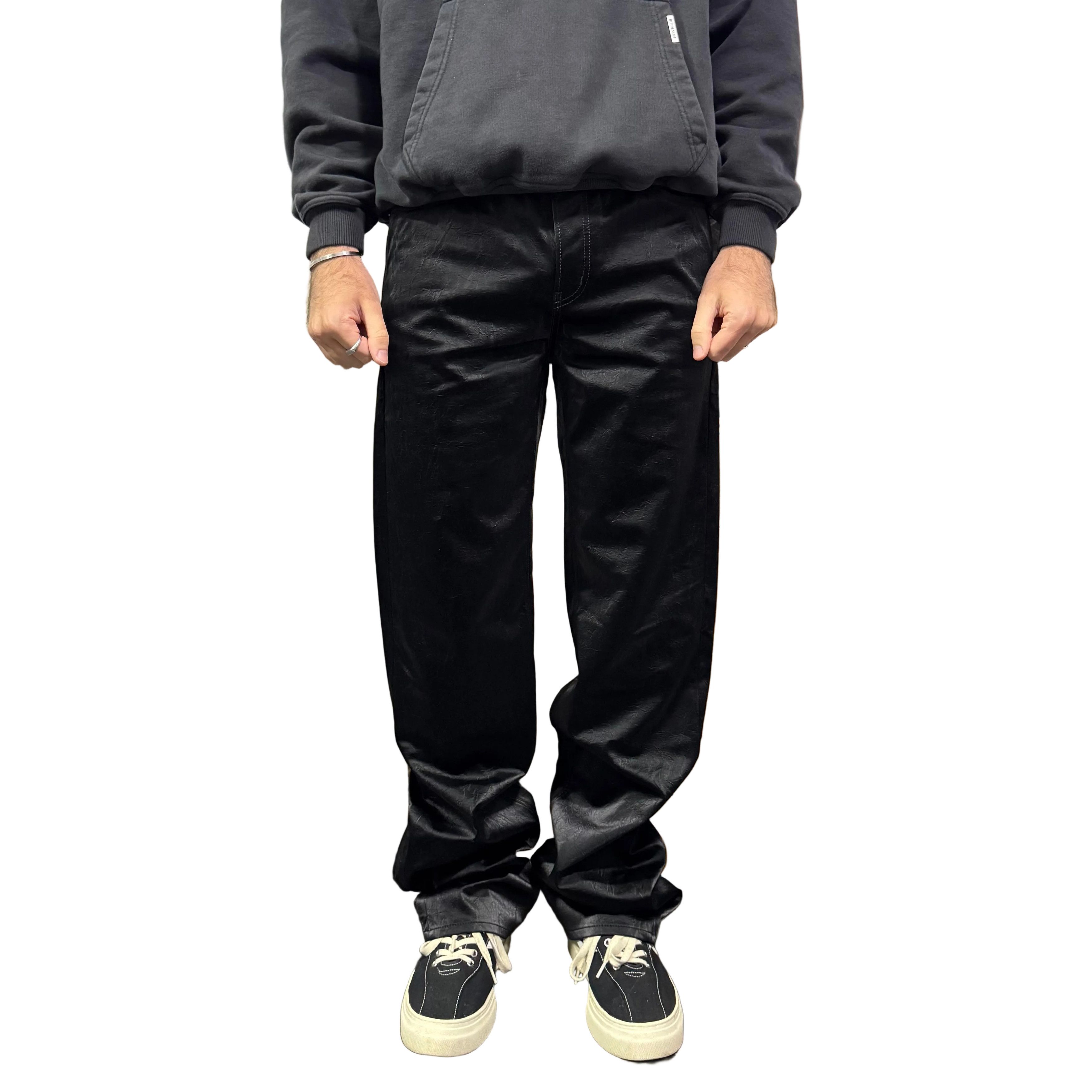 Saint Laurent Paris Black Crinkle High-Waisted Wide-Leg Jeans Size US 34 / EU 50 - 2 Thumbnail