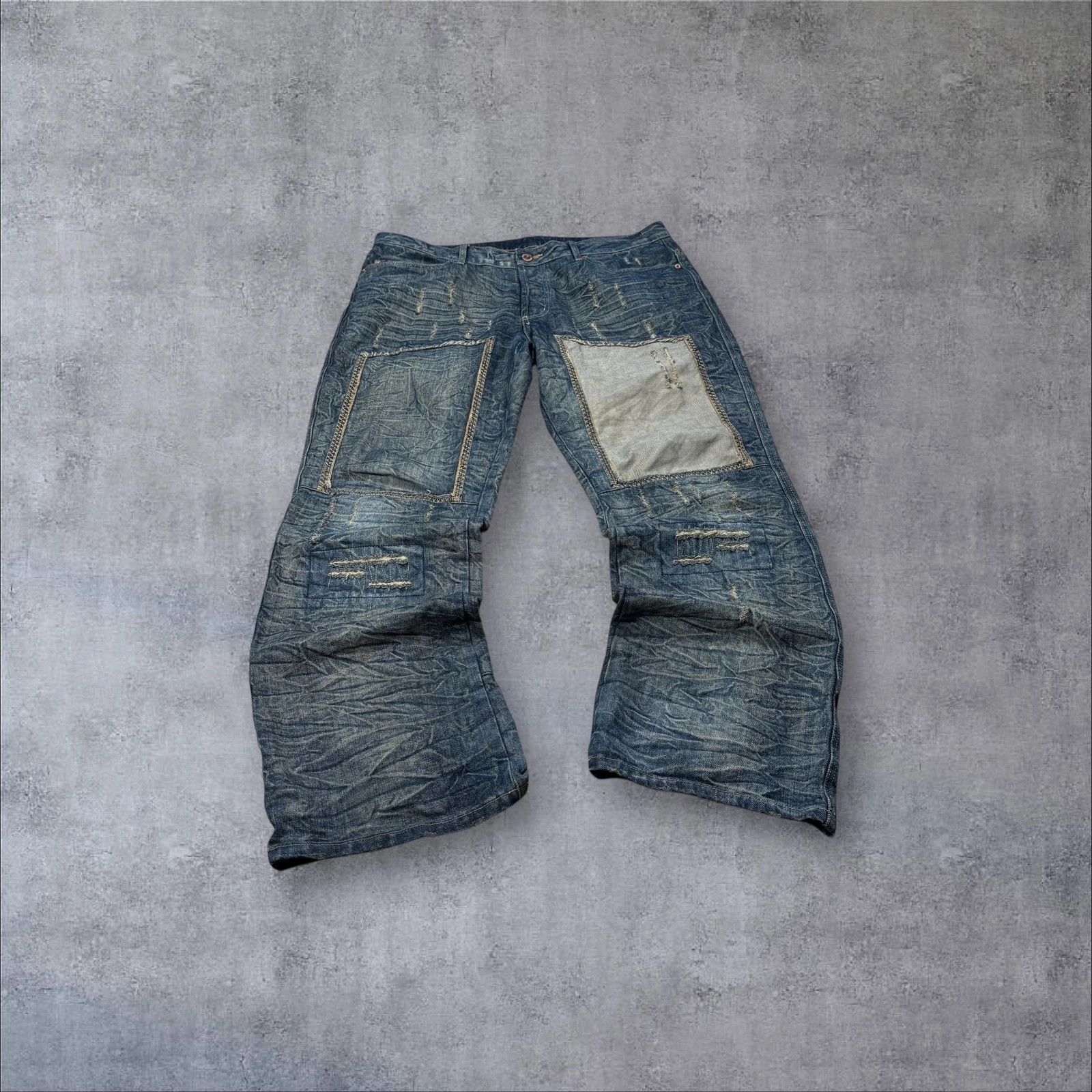 Japanese Brand Clockhouse Patchwork Distressed Jeans Size US 38 / EU 54 - 1 Thumbnail