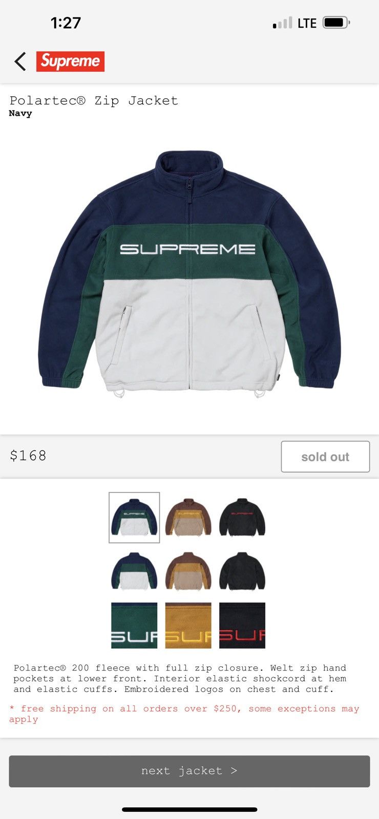 Supreme Polartec Zip Jacket (Navy, M) | Grailed 