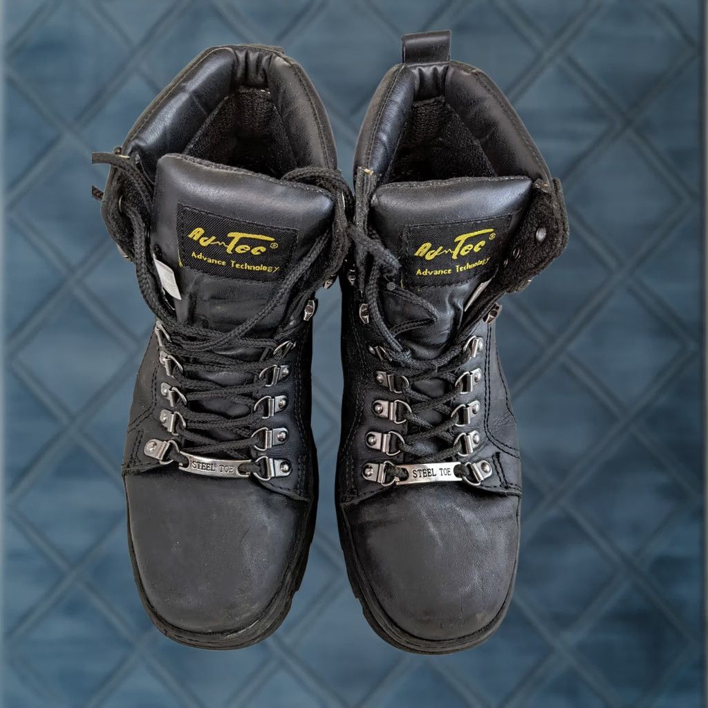 Vintage AdTec Mens 8.5 Steel Toe Leather Work Boots Black ASTM F2413 Size US 9 / IT 39 - 1 Thumbnail