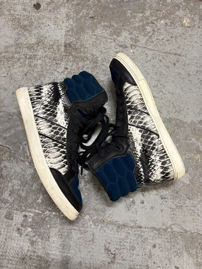 Designer × Just Cavalli × Vintage Cavalli Snakeskin Effect Blue & Black High Sneakers Size US 9 / EU 42 - 6 Thumbnail