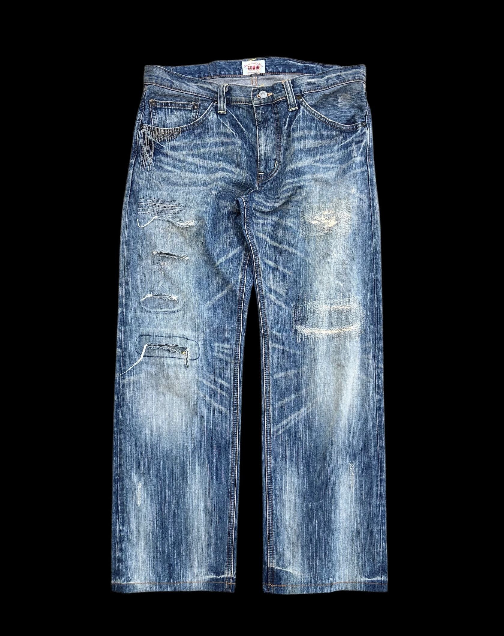 Edwin VINTAGE EDWIN BORO PATCHES JEANS Size US 35 - 1 Thumbnail