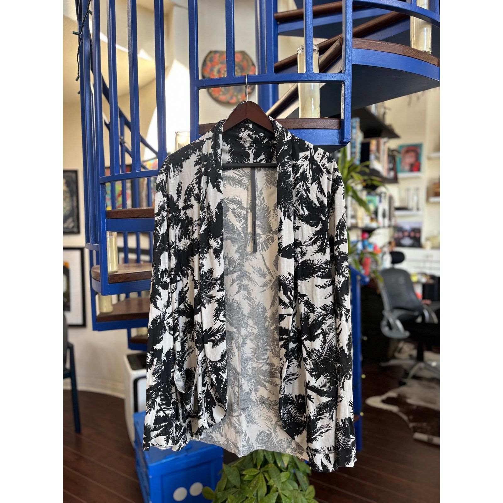 Kazuyuki Kumagai Black & White Palm Print Open Jacket Size 3