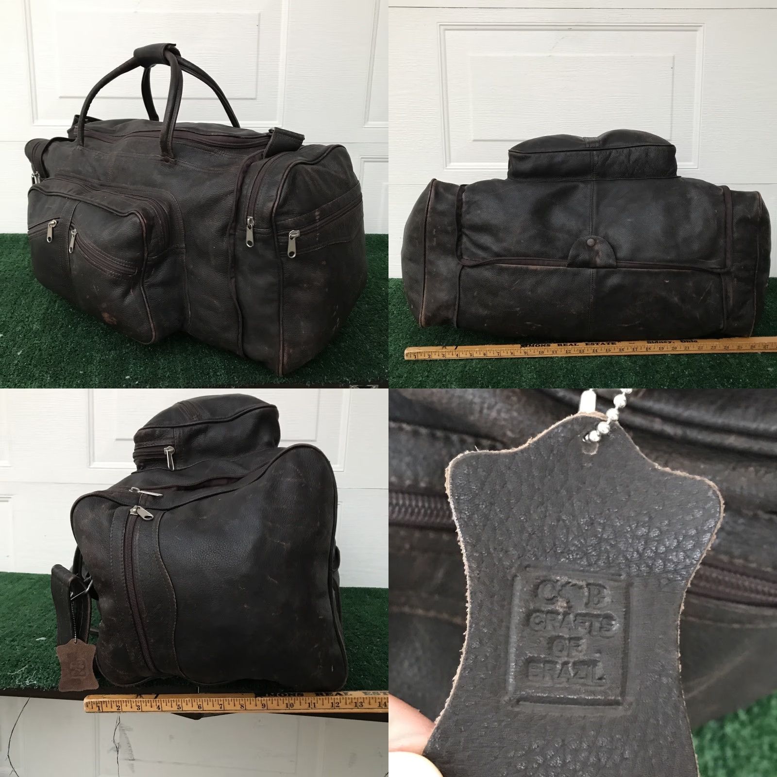 Vintage VINTAGE CCB Crafts of Brazil Leather Duffle Bag XL Travel Weekender Luggage - Brown, Dark, Unisex Adult, 23" L x 13" H x 11" W, Leather, Duffel Size ONE SIZE - 8 Thumbnail