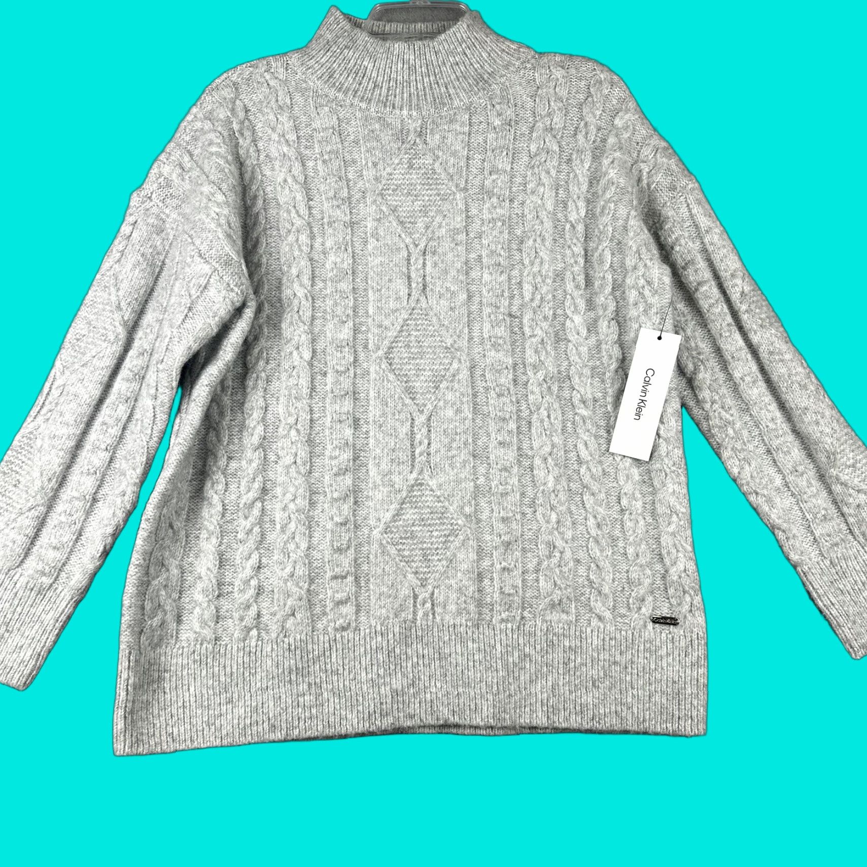 Calvin Klein Calvin Klein Sweater Womens Medium Gray Mist Cable Knit Pullover Mock Neck Soft Size M / US 6-8 / IT 42-44 - 1 Thumbnail