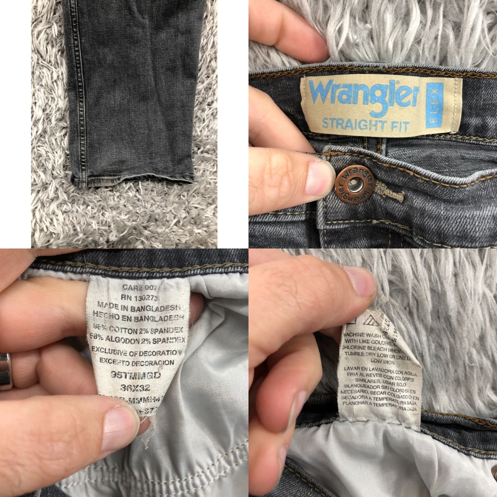 Wrangler Wrangler Jeans Straight 36x32 Mens Mid Wash Gray Regular Waist 36 Denim 5-Pocket Utility Belt Loops Logo Vintage No N/A Size US 36 / EU 52 - 8 Thumbnail