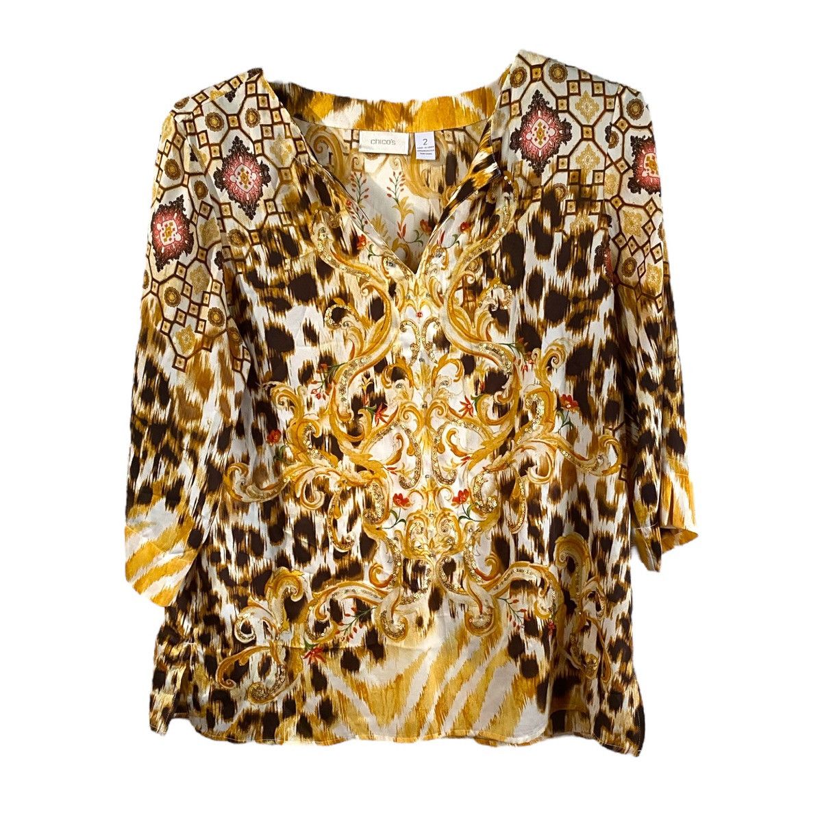 Chicos Chicos Satiny Sequin Rhinestone Embellished 2 (Large) Size L / US 10 / IT 46 - 1 Thumbnail