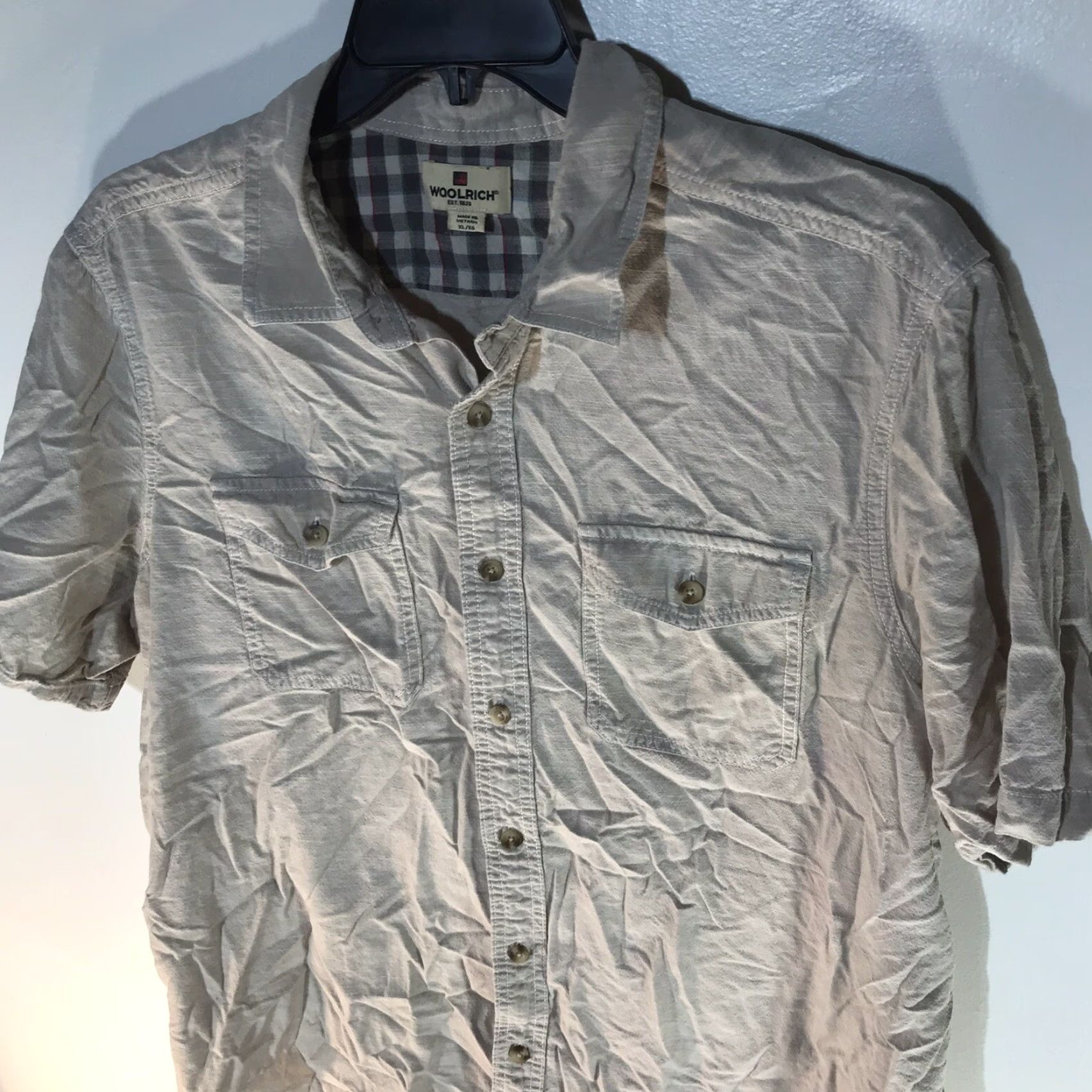 Vintage Woolrich Beige Cotton Button-Up Shirt Mens XL Short Sleeve Camp Outdoor Classic Size US XL / EU 56 / 4 - 2 Thumbnail