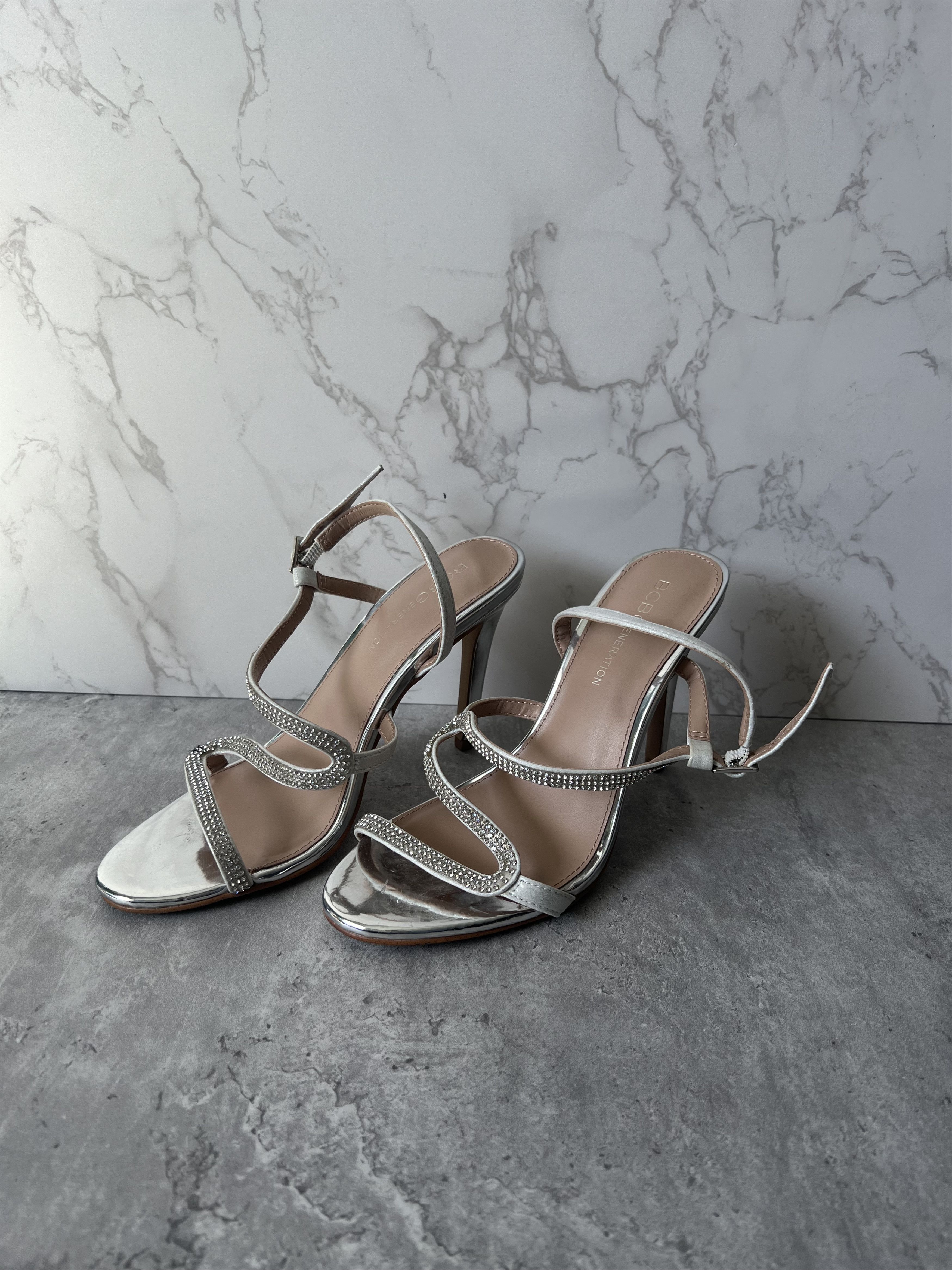 Bcbgmaxazria BCBGeneration Silver Strappy Heeled Sandals - Size 6 Size US 6 / IT 36 - 6 Thumbnail