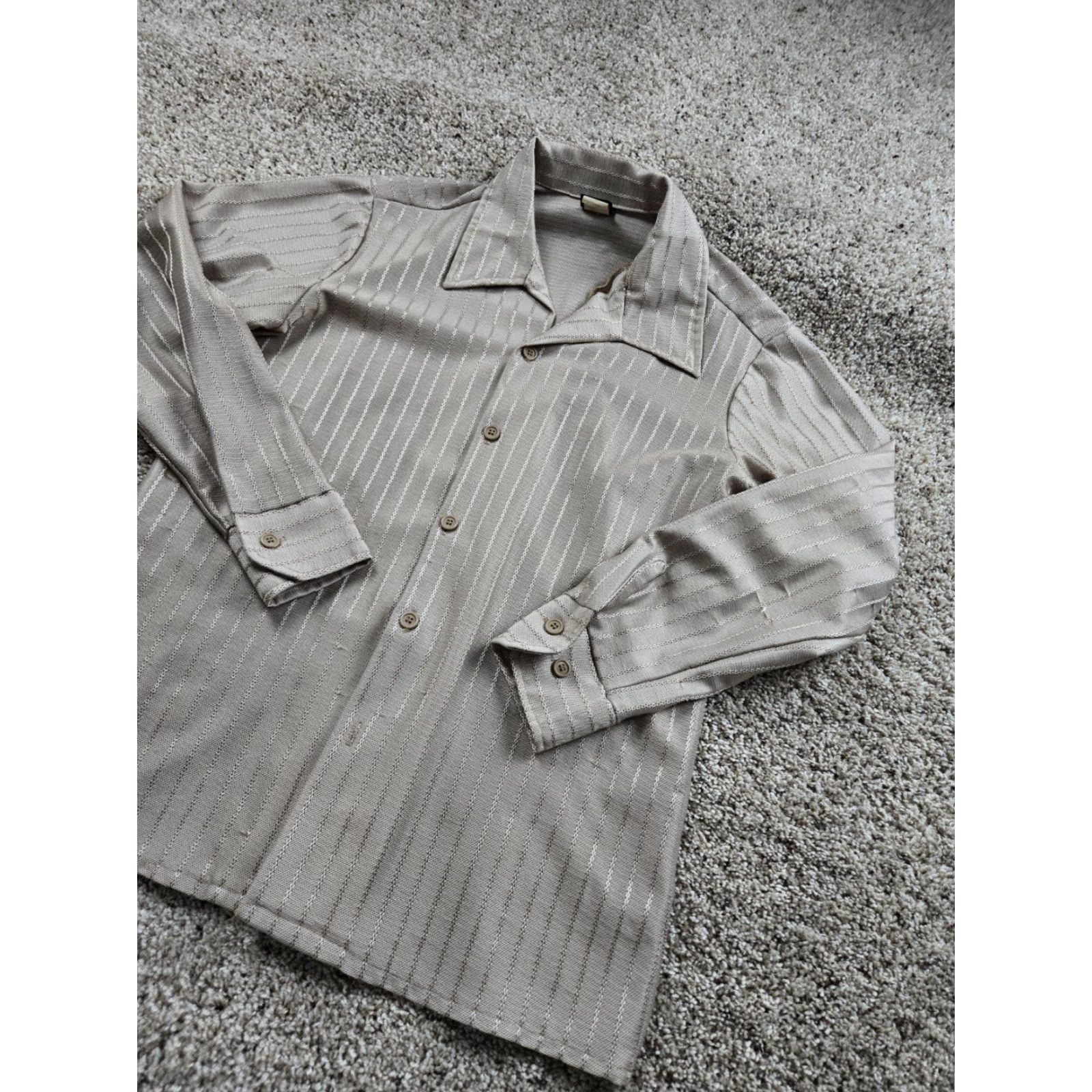 Vintage VINTAGE David Stuart Shirt Large Brown Stripe Point Collar Long Sleeve Disco 70s Size US L / EU 52-54 / 3 - 2 Thumbnail