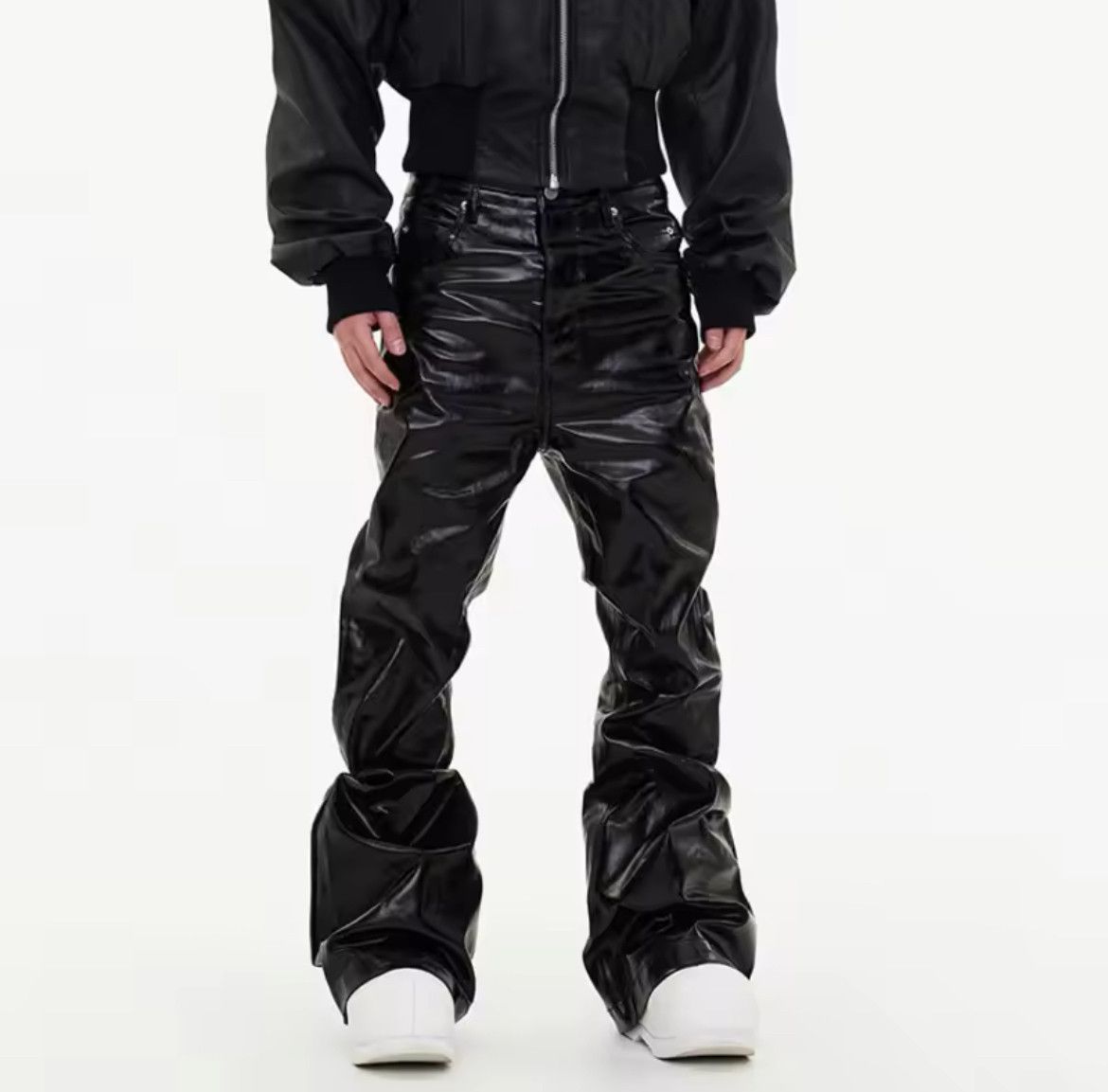 Jean Coating Glossy Patent Leather Baggy Black Jeans Size US 34 / EU 50 - 1 Thumbnail
