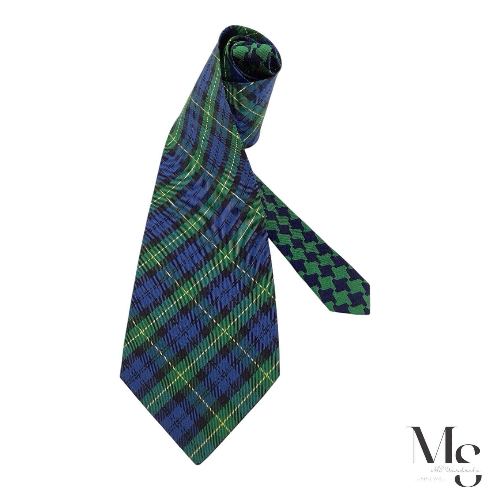 Versace GIANNI VERSACE Blue & Green Plaids & Checks Made In Italy Si Size ONE SIZE - 2 Thumbnail