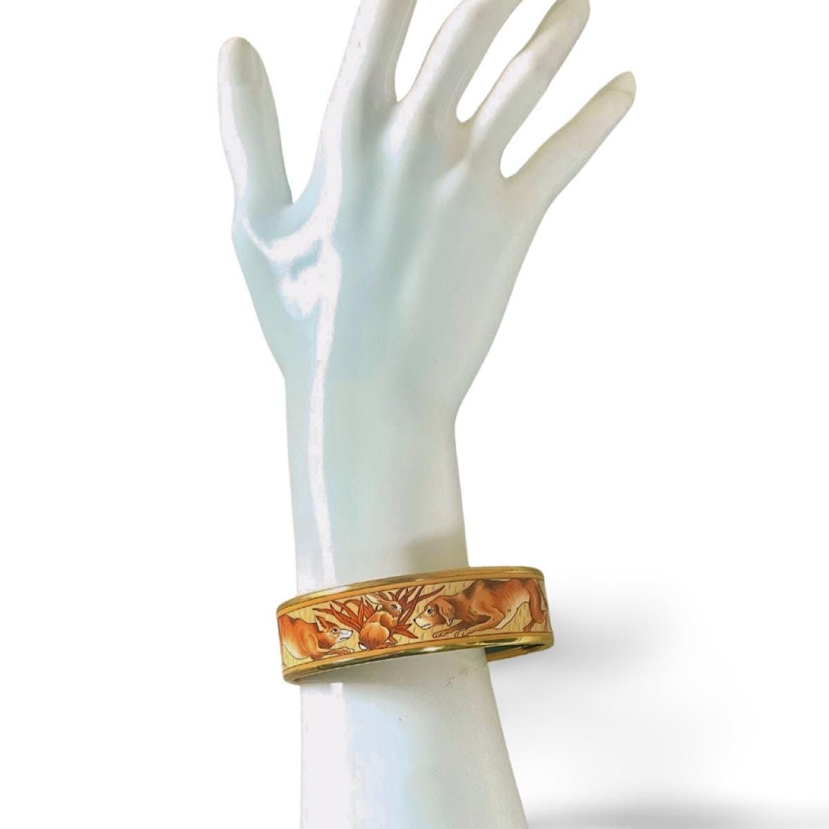 Hermes Vintage HERMES gold and brown tone enamel bangle, rabbit dog Size ONE SIZE - 9 Thumbnail