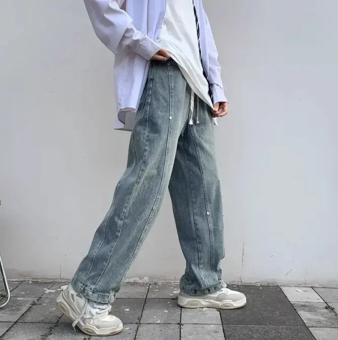 Japanese Brand Straight and versatile patchwork drawstring jeans Size US 32 / EU 48 - 3 Thumbnail