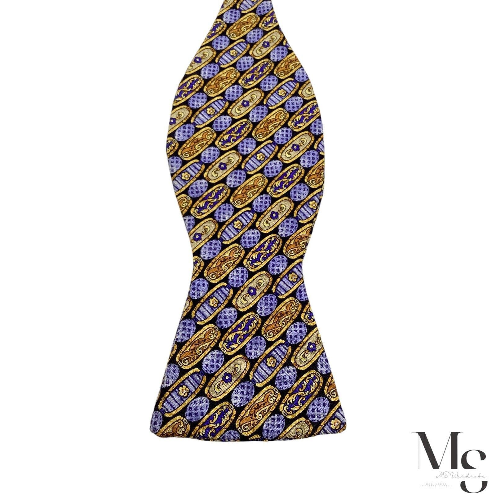 Other RICHEL Blue & Gold Baroque Adjustable Self Bow Tie Silk H.M Size ONE SIZE - 2 Thumbnail
