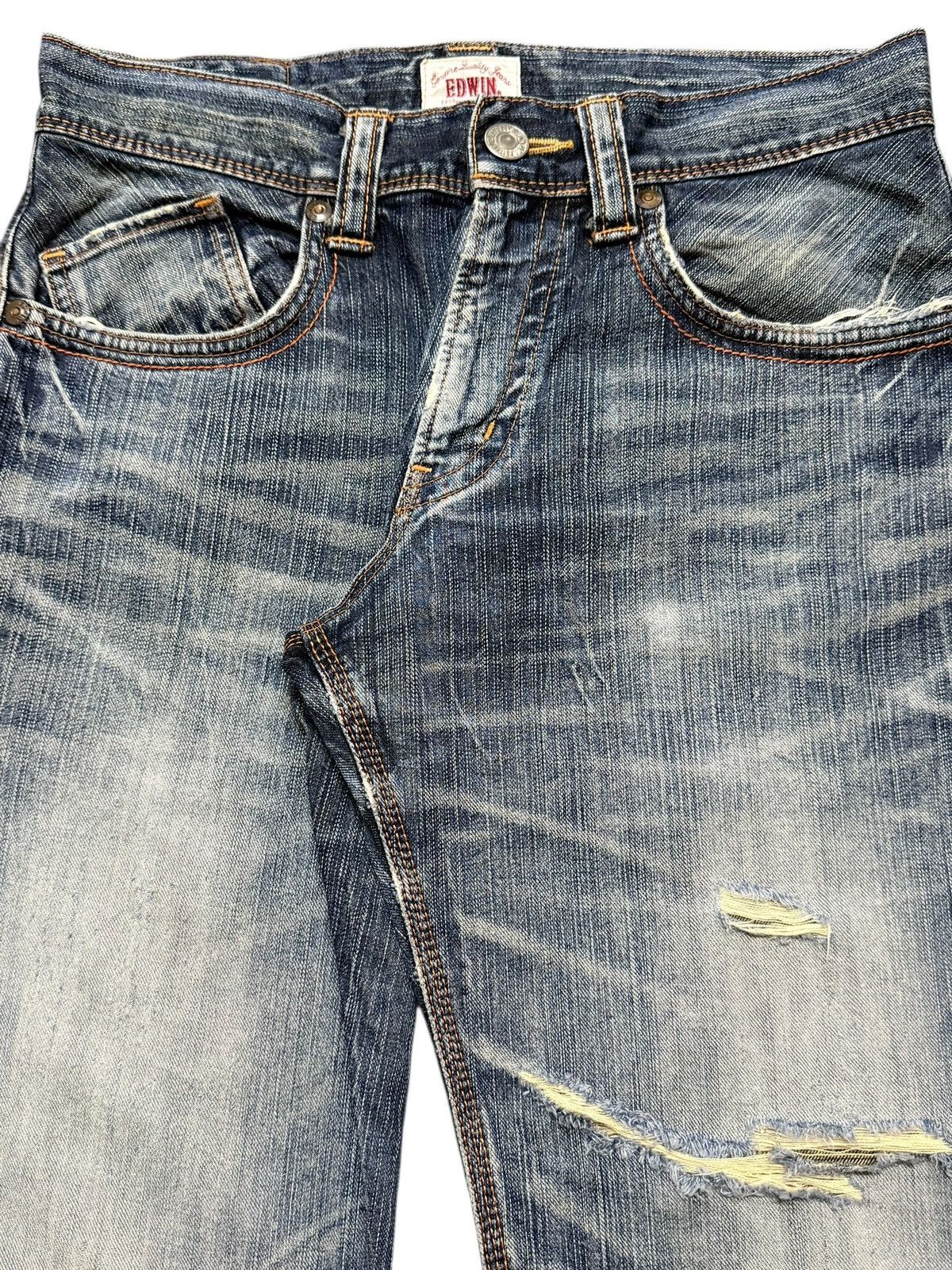Edwin Vintage 90s Edwin XV Faded Wash Whisker Distressed Bootcut Size US 31 - 4 Thumbnail