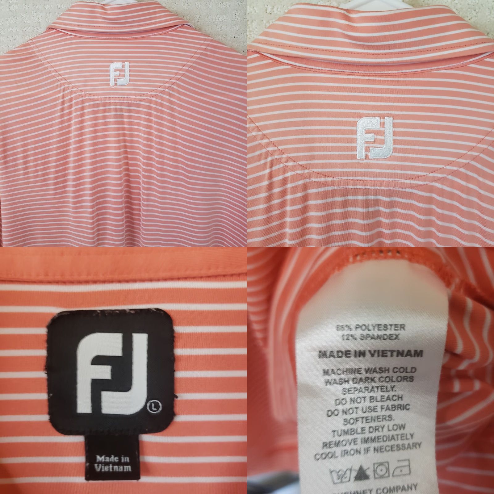 Footjoy FootJoy Polo Shirt Men L Coral Striped Short Sleeve Golf Polo FJ logo 50" Chest Regular Size US L / EU 52-54 / 3 - 8 Thumbnail