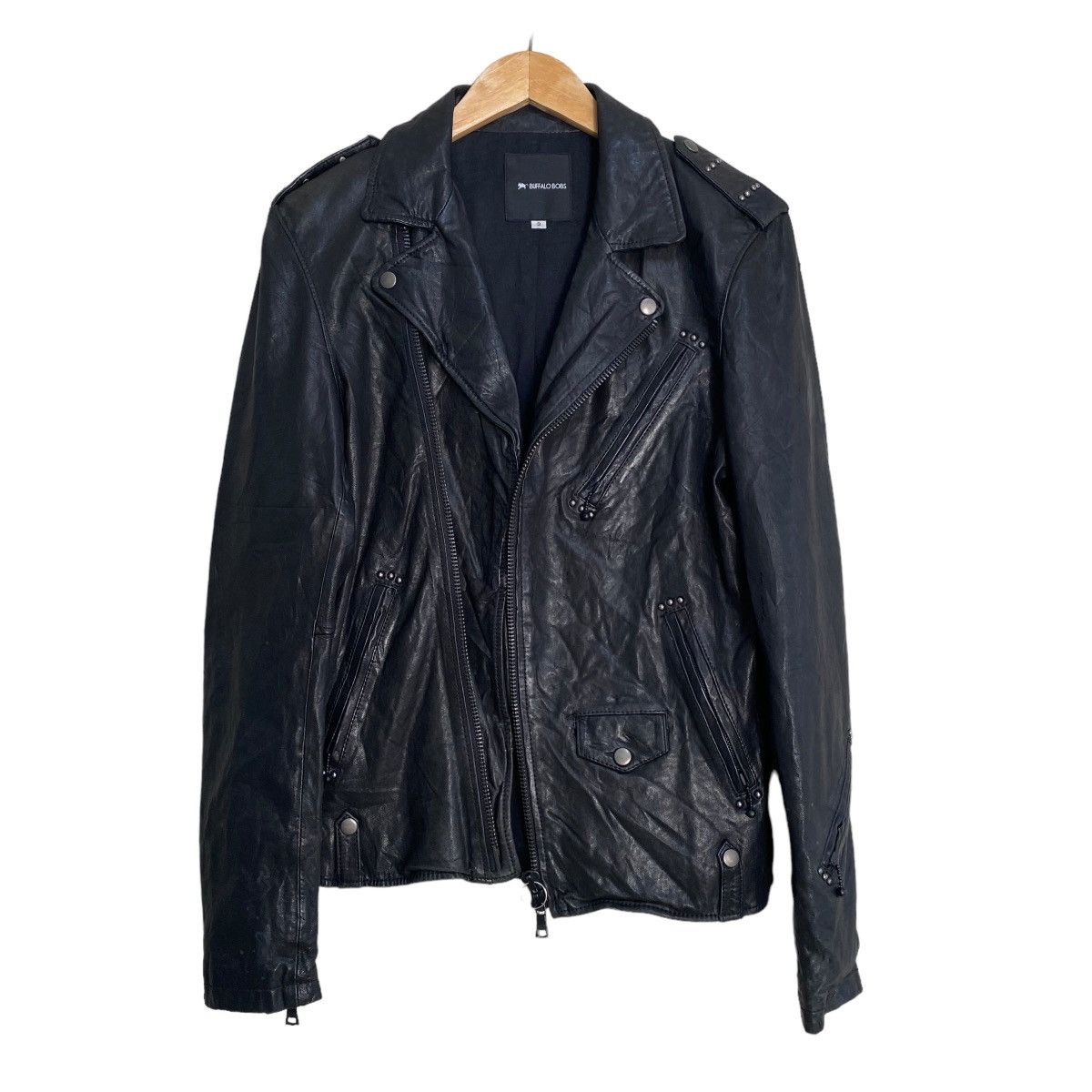 image of Buffalo Bobs Lamb Leather Biker Jacket in Black, Men's (Size XS)