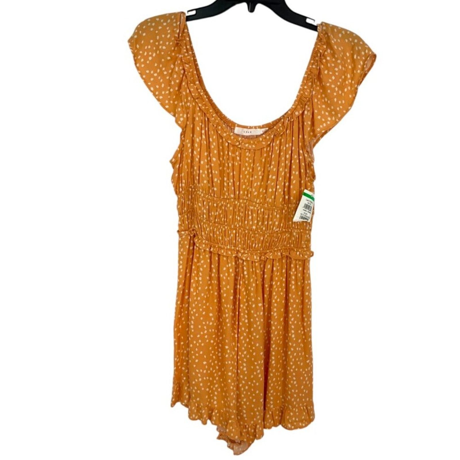 Other Lush Orange Dot Ruffle Sleeve Romper Size Medium NWOT Size 30" / US 8 / IT 44 - 1 Thumbnail